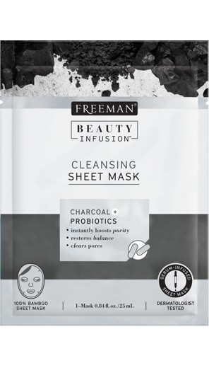 Freeman Čistiaca látková maska Aktívne uhlie a probiotiká Beauty Infusion ( Cleansing Sheet Mask) 25 ml