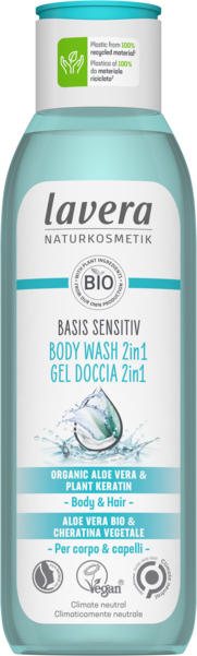 Lavera Sprchový gél na telo a vlasy s neutrálnou prírodnou vôňou pre suchú a citlivú pokožku 2 v 1 Basis sensitiv ( Body Wash) 250 ml