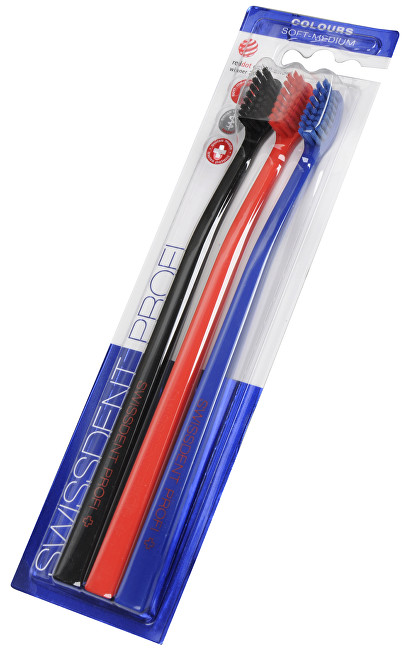 Swissdent Zubná kefka Colours Soft-Medium 2   1 ZADARMO (čierna   červená   modrá)