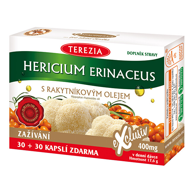 Terezia Company Hericium erinaceus so 100% rakytníkovým olejom 30 kapsúl   30 kapsúl ZADARMO