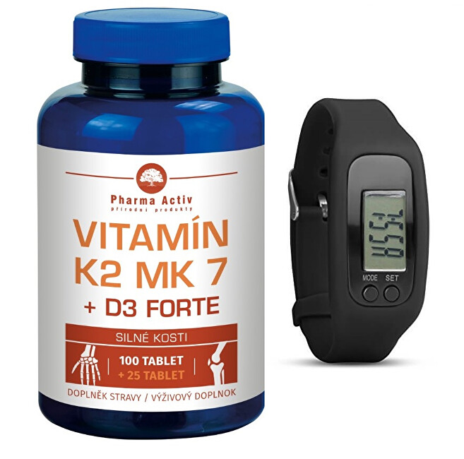Pharma Activ Vitamín K2 MK7   D3 Forte 100 tbl.   25 tbl. ZADARMO   Fitness náramok s krokomerom