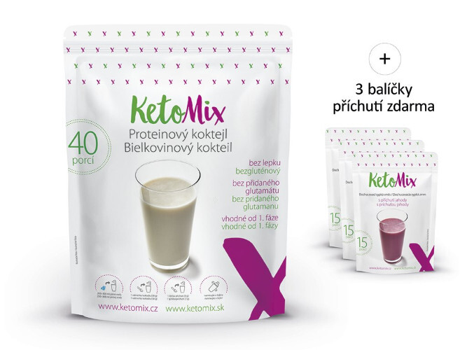 KetoMix Proteinový koktejl KetoMIX 1200 g (40 porcí) (čokoláda, vanilka a jahoda)