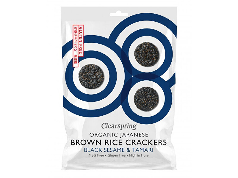 Clearspring Japonské krekry z hnedej ryže s čiernym sezamom a tamari BIO 40 g