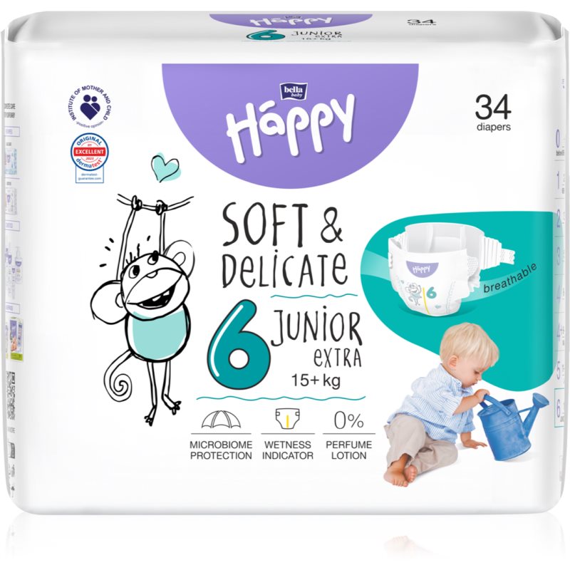 Bella Baby Happy SoftDelicate Size 6 Junior Extra jednorazové plienky 15 kg 34 ks
