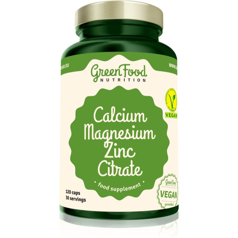 GreenFood Nutrition Calcium  Magnesium  Zinc Citrate kapsuly na podporu zdravia kostí, kĺbov a zubov 120 cps