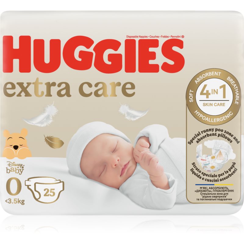 Huggies Extra Care Size 0 jednorazové plienky <4 kg 25 ks