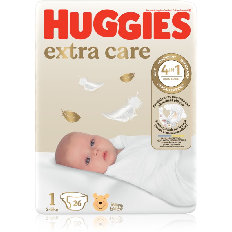 Huggies Extra Care Size 1 jednorazové plienky 2-5 kg 26 ks