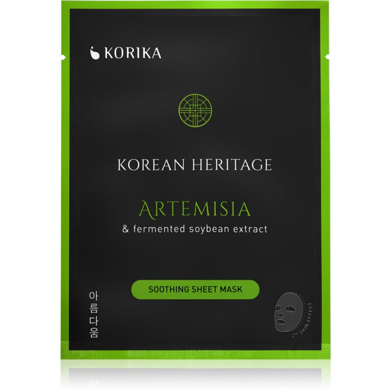 KORIKA Korean Heritage Artemisia  Fermented Soybean Extract Soothing Sheet Mask upokojujúca plátienková maska Artemisia  fermented soybean extract s