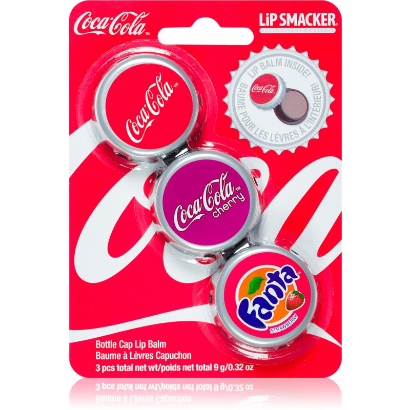 Lip Smacker Coca Cola balzam na pery 3 ks vône Original, Cherry  Fanta 9 g