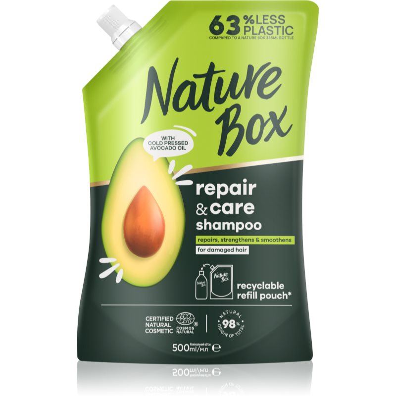 Nature Box Avocado hĺbkovo regeneračný šampón na rozstrapkané končeky vlasov náhradná náplň 500 ml