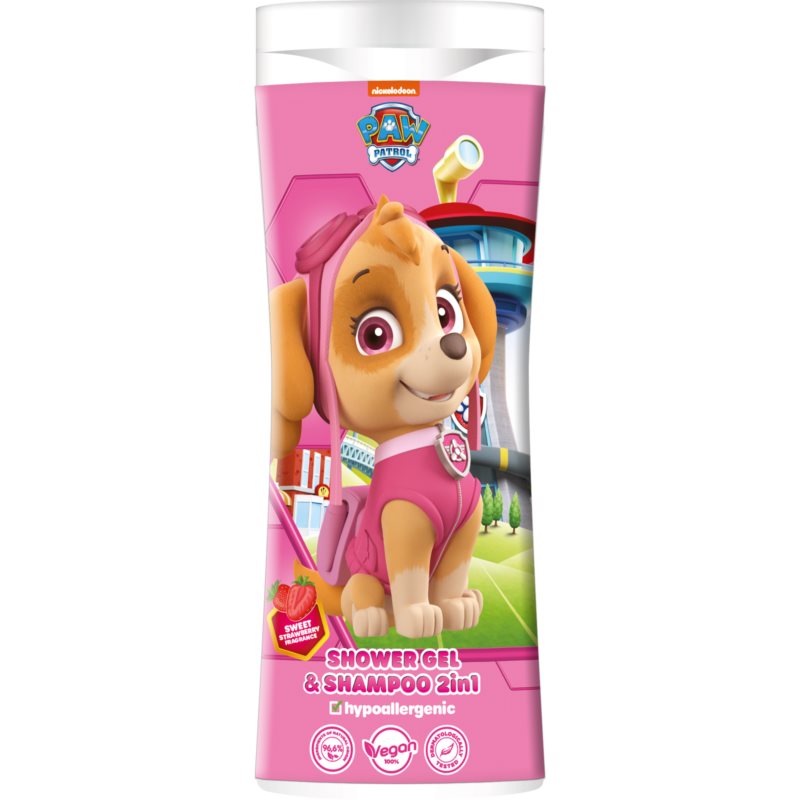 Nickelodeon Paw Patrol Shower gel Shampoo 2in1 šampón a sprchový gél pre deti Strawberry 300 ml