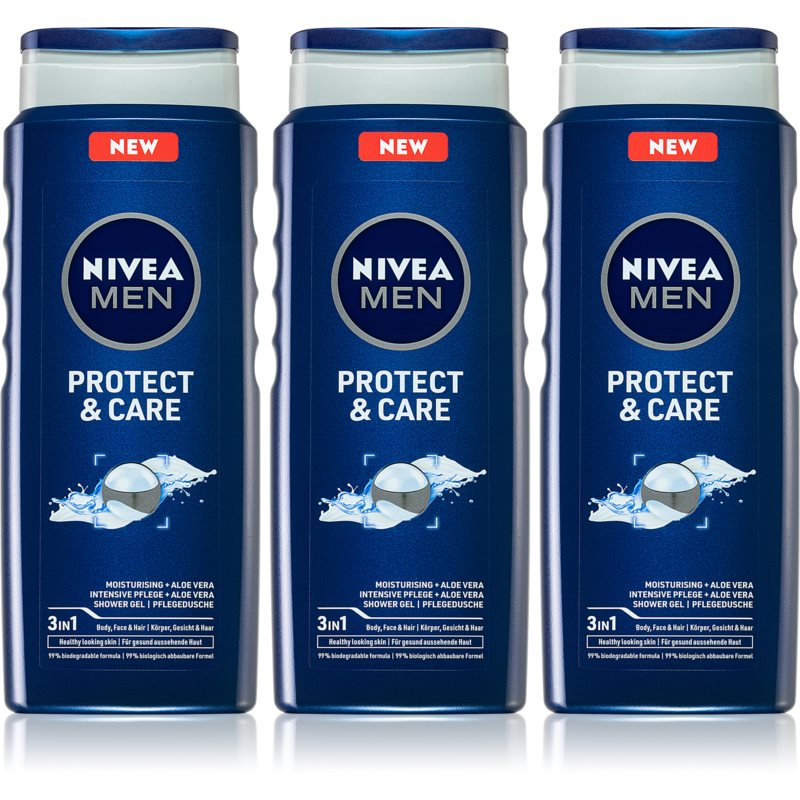 Nivea Men Protect  Care sprchový gél pre mužov 3 x 500 ml (výhodné balenie)
