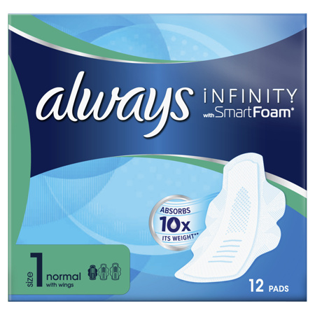Always Infinity Normal (Size 1) Hygienické Vložky Krídelká 12 Revolučná Technológia Always Best Comfort  Protection Vložky