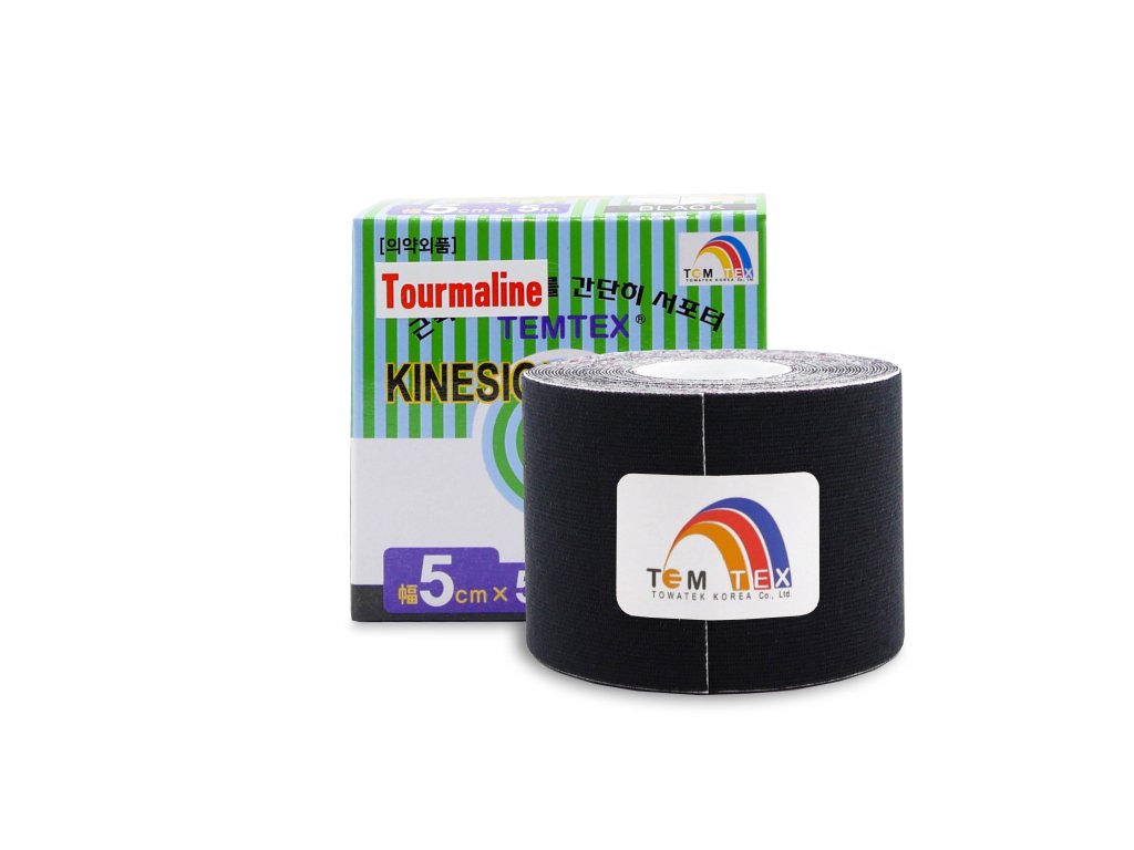 Temtex kinesio tape Tourmaline, čierna tejpovacia páska 5cm x 5m