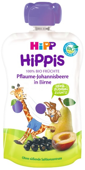 HiPP BIO 100 percent ovocie Hruška-Čierné ríbezle-Slivka