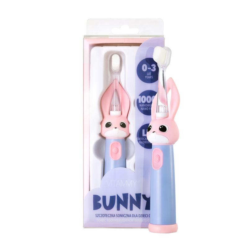 VITAMMY Bunny Sonická zubná kefka pre deti s LED svetlom a nanovláknami, 0-3 roky