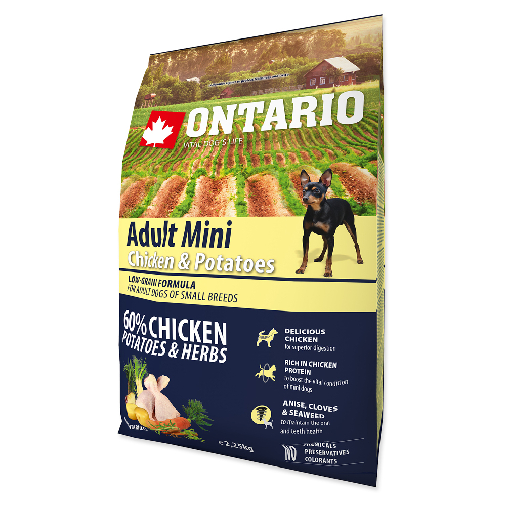 ONTARIO Dog Adult Mini chicken  potatoes granule pre psov 1 ks, Hmotnosť balenia (g): 6,5 kg