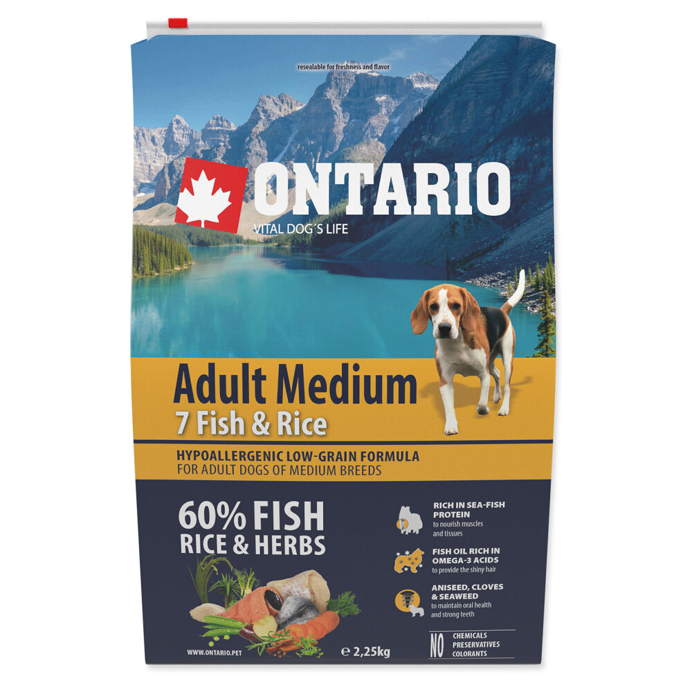 ONTARIO Dog Adult Medium fish  rice granule pre psov 2,25 kg