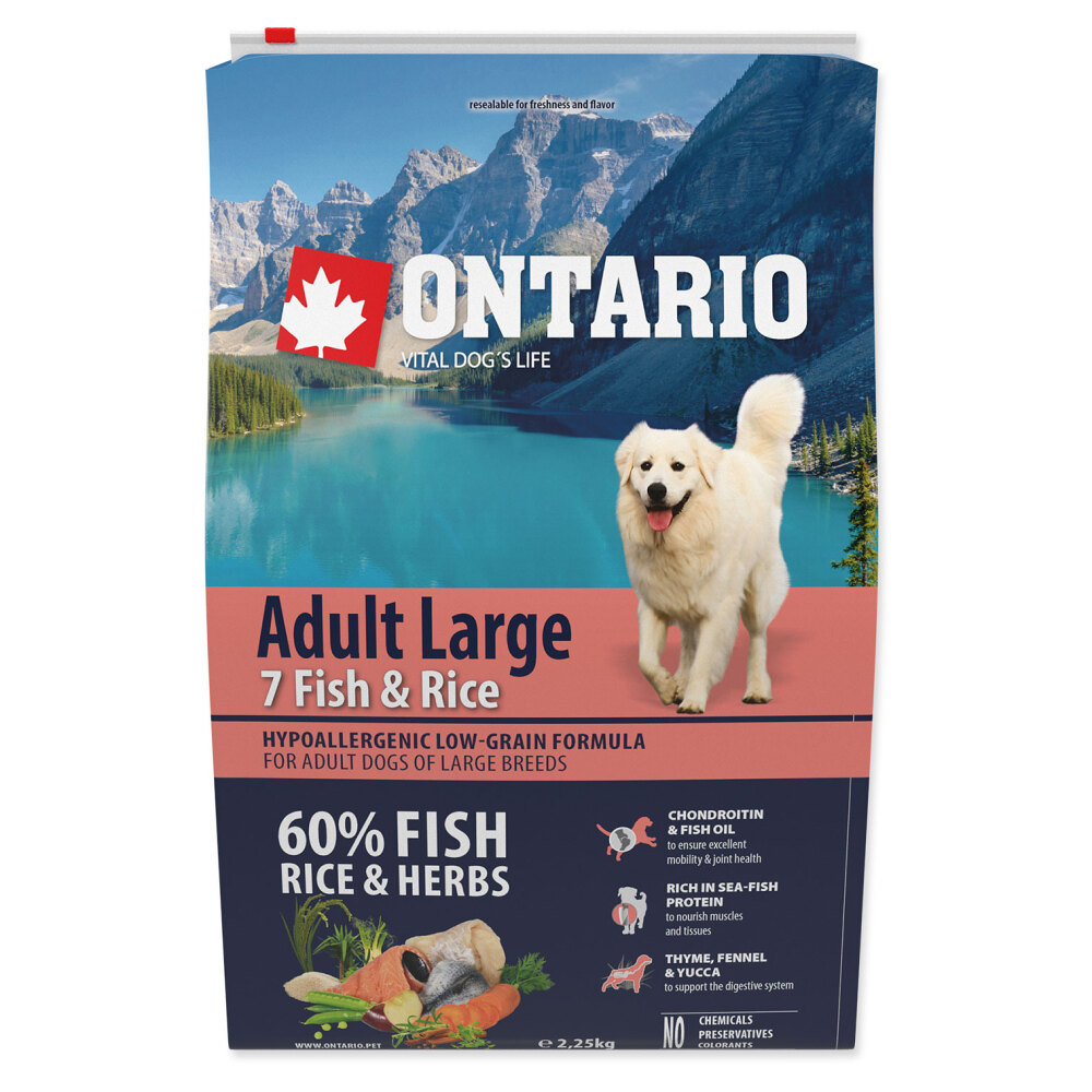 ONTARIO Dog Adult large fish  rice granule pre psov 2,25 kg