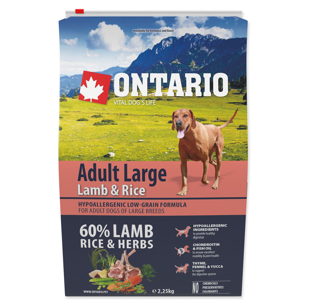ONTARIO Dog Adult large lamb  rice granule pre psov 2.25 kg
