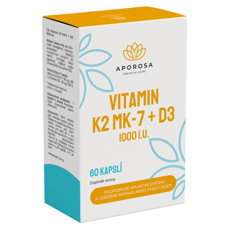 APOROSA Vitamín K2 MK-7  D3 1000 I.U. 60 kapsúl