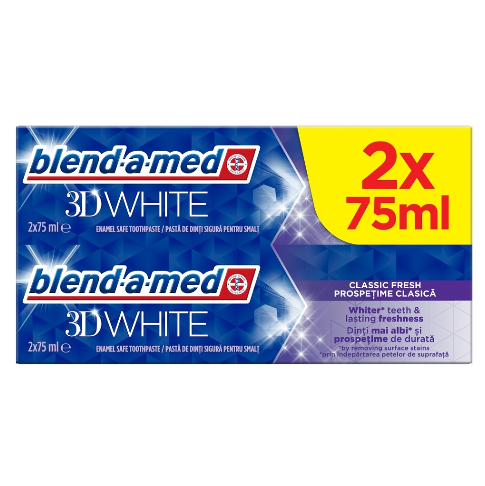 BLEND-A-MED Zubná pasta 3D White Classic Fresh 2 x 75 ml, poškodený obal