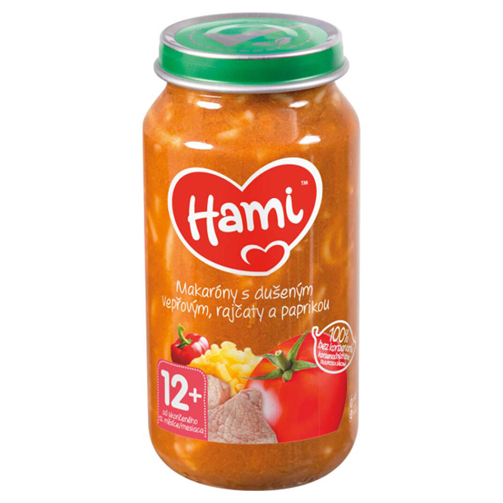 HAMI Mäsozeleninový príkrm makarónami s duseným bravčovým, paradajkami a paprikou 12m 250 g