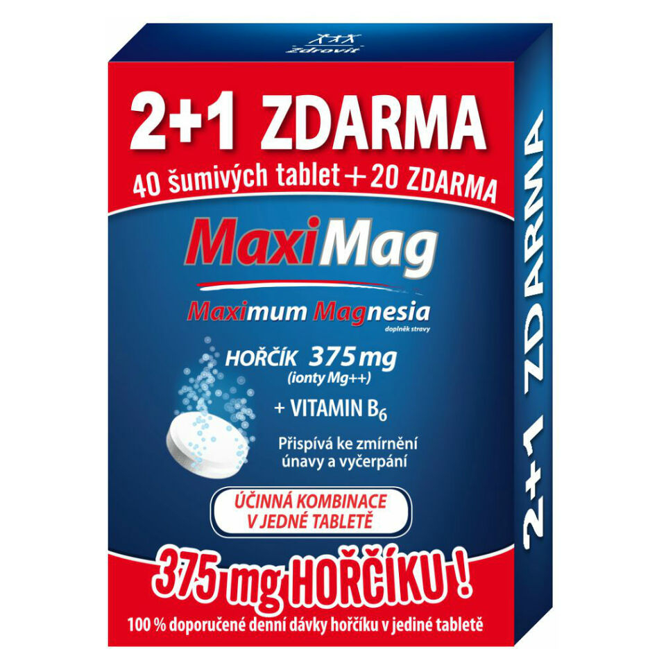 MAXIMAG Horčík 375 mg  vitamín B6 60 šumivých tabliet