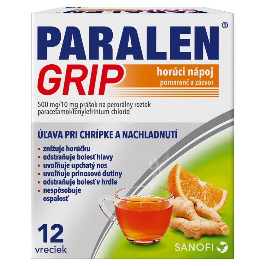 PARALEN GRIP horúci nápoj pomaranč a zázvor prášok na perorálny roztok 500 mg10 mg 12 vrecúšok