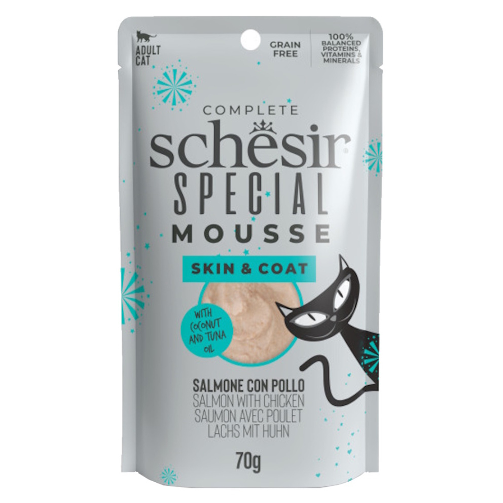 SCHESIR Special Mousse SkinCoat kapsička pre mačky losos a kura 70 g