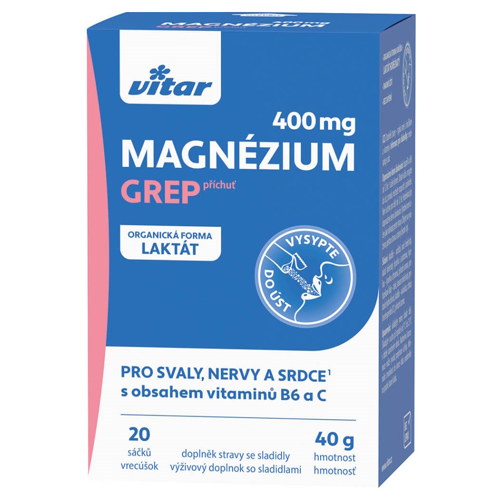 VITAR Magnézium 400 mg  vitamín B6  vitamín C príchuť grep 20 sáčkov