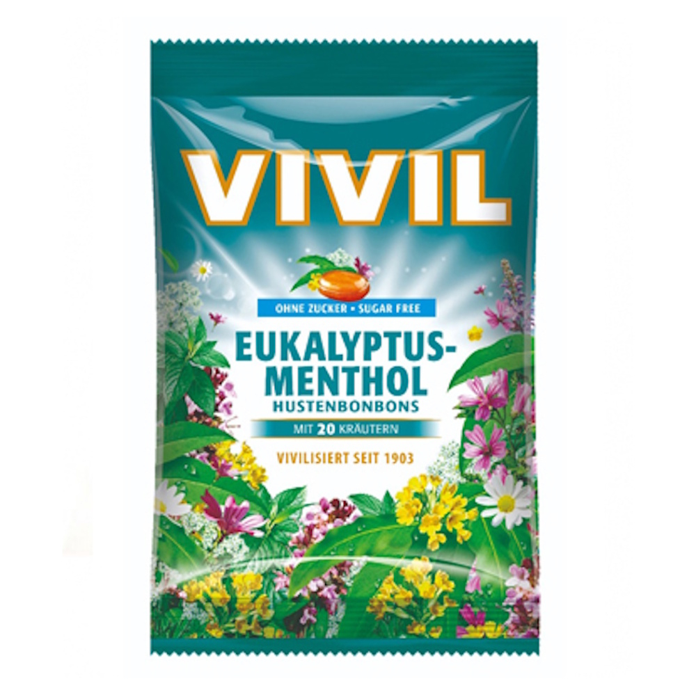 VIVIL Eukalyptus a mentol  20 druhov bylín drops bez cukru 120 g