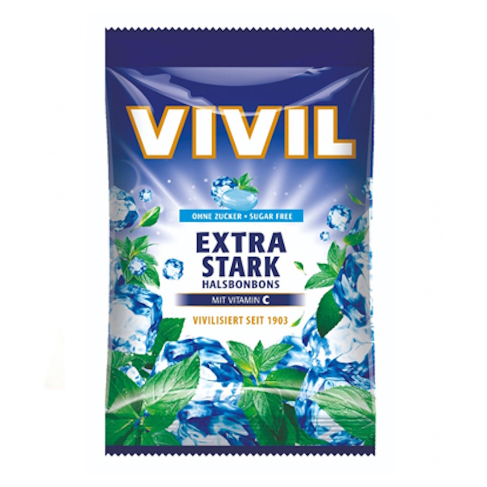 VIVIL Extra silný mentol a vitamín C drops bez cukru 120 g