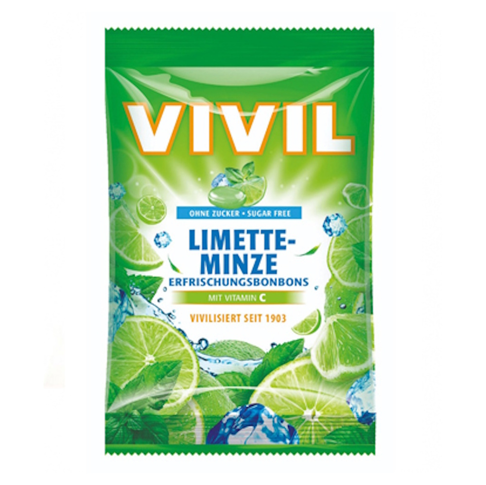 VIVIL Limetka pepermint a vitamín C drops bez cukru 120g